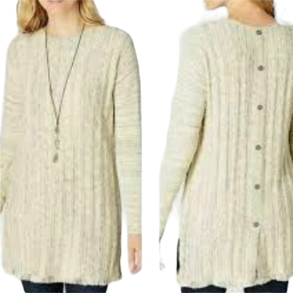 J. Jill Marled Cream & Gray Fringes Sweater - Picture 1 of 6